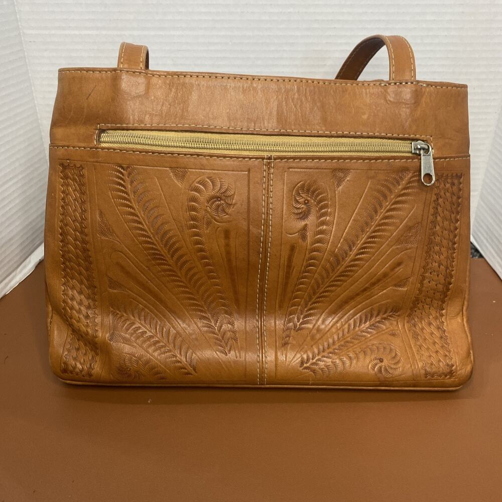 VINTAGE HAND TOOLED EMBOSSED BROWN TAN LEATHER SHOULDER BAG PURSE PARAGUAY - Picture 6 of 13